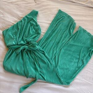 Metallic Shimmer One Shoulder Jumpsuit